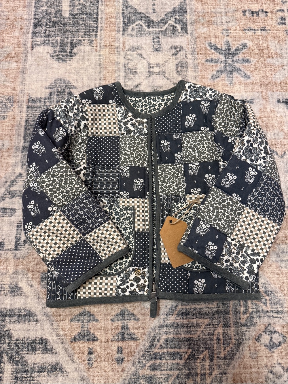 Little Cotton Clothes Kids' Patchwork Quilted Jacket - Navy and Cream